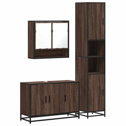 3 Piece Bathroom Furniture Set Brown Oak Engineered Wood