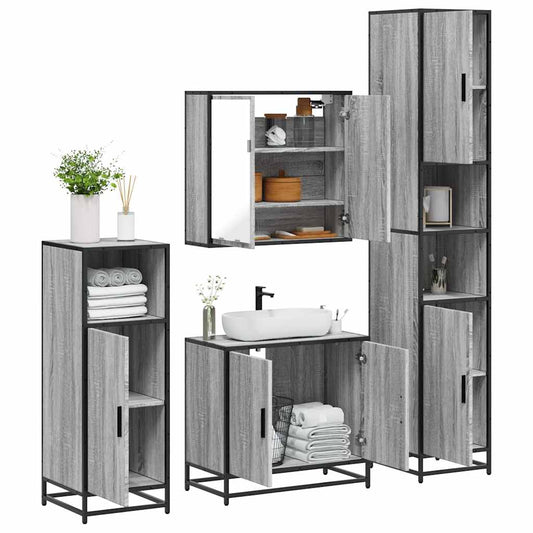 4 Piece Bathroom Furniture Set Grey Sonoma Engineered Wood