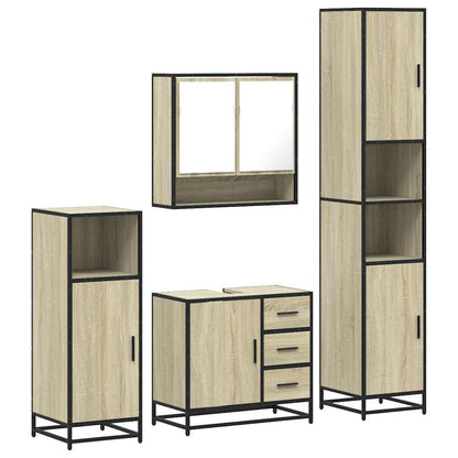 4 Piece Bathroom Furniture Set Smoked Oak Engineered Wood