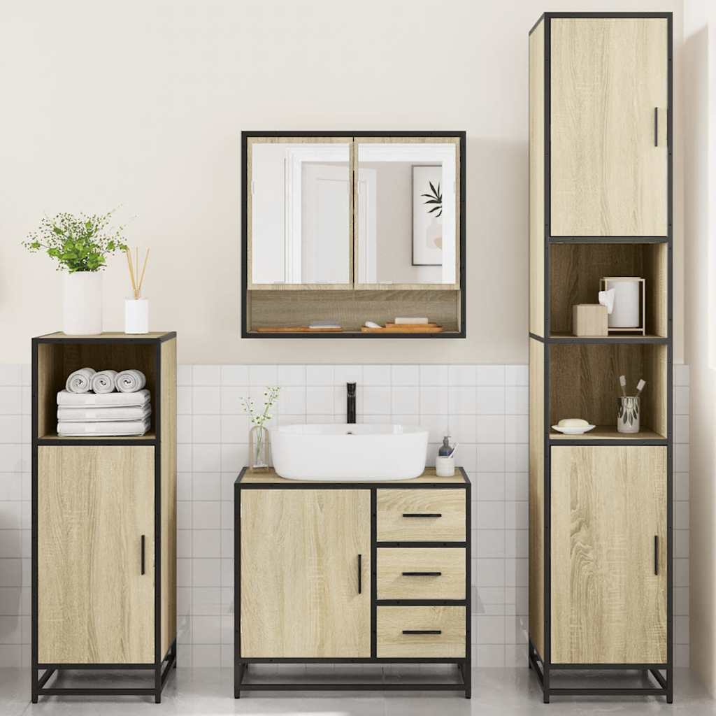 4 Piece Bathroom Furniture Set Smoked Oak Engineered Wood