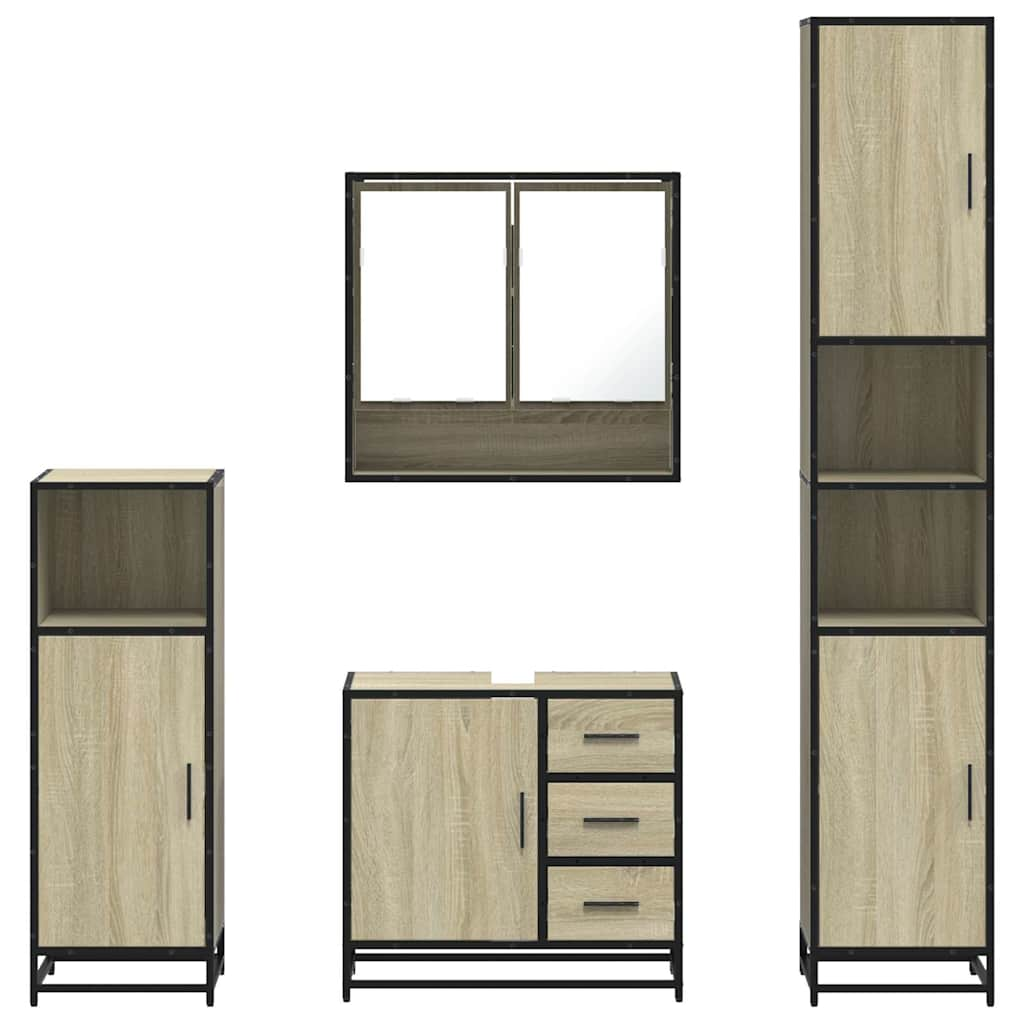 4 Piece Bathroom Furniture Set Smoked Oak Engineered Wood