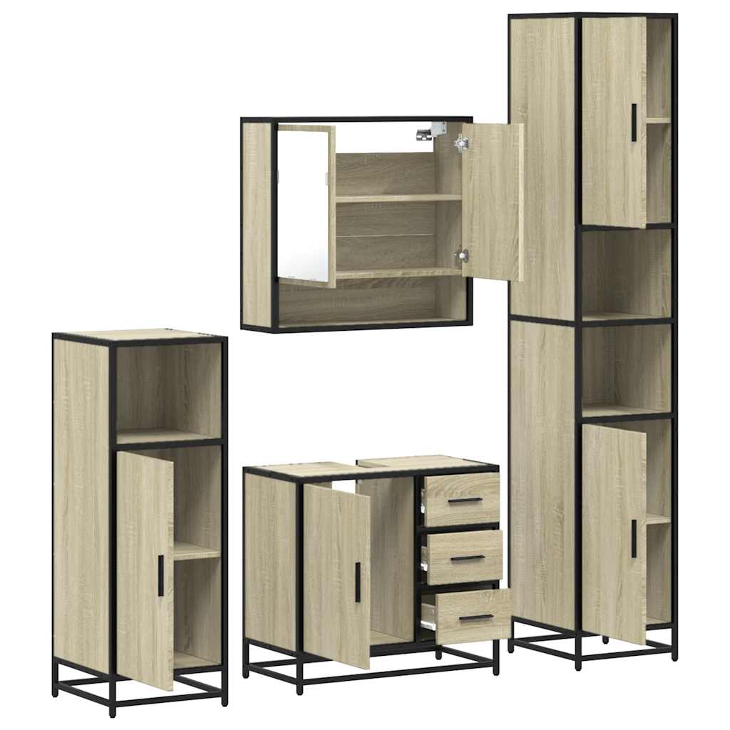 4 Piece Bathroom Furniture Set Smoked Oak Engineered Wood