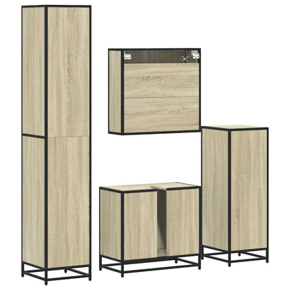 4 Piece Bathroom Furniture Set Smoked Oak Engineered Wood