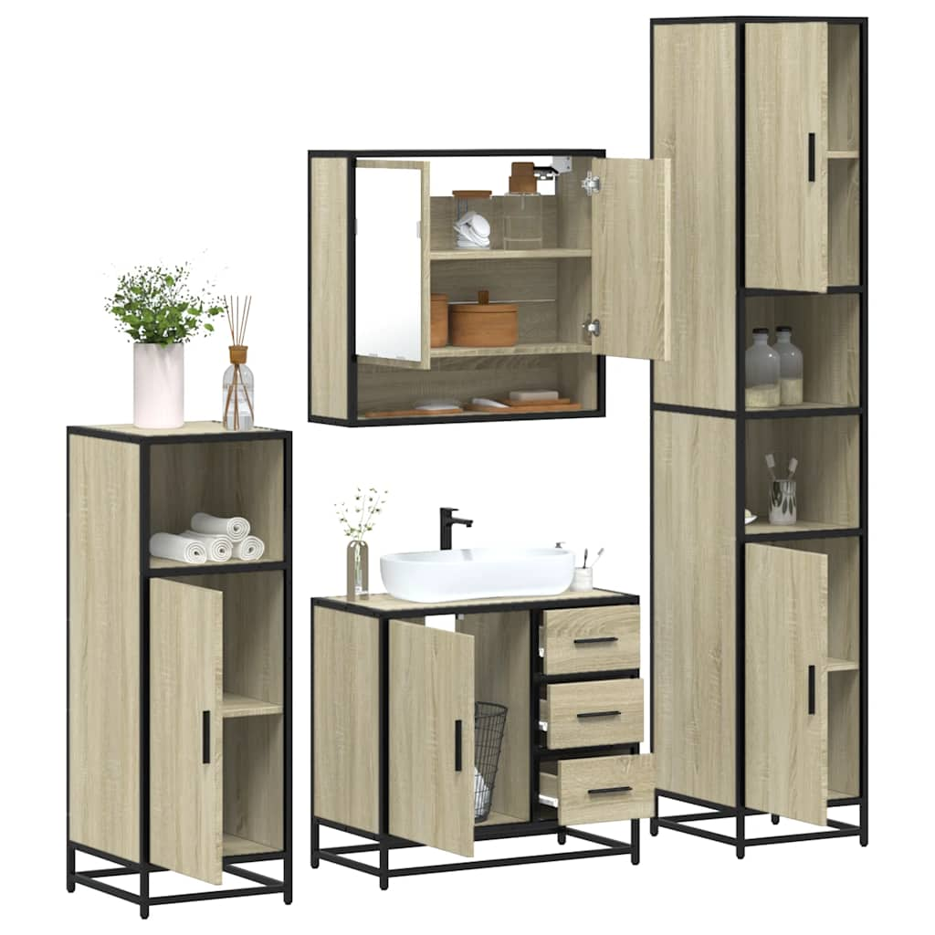 4 Piece Bathroom Furniture Set Smoked Oak Engineered Wood