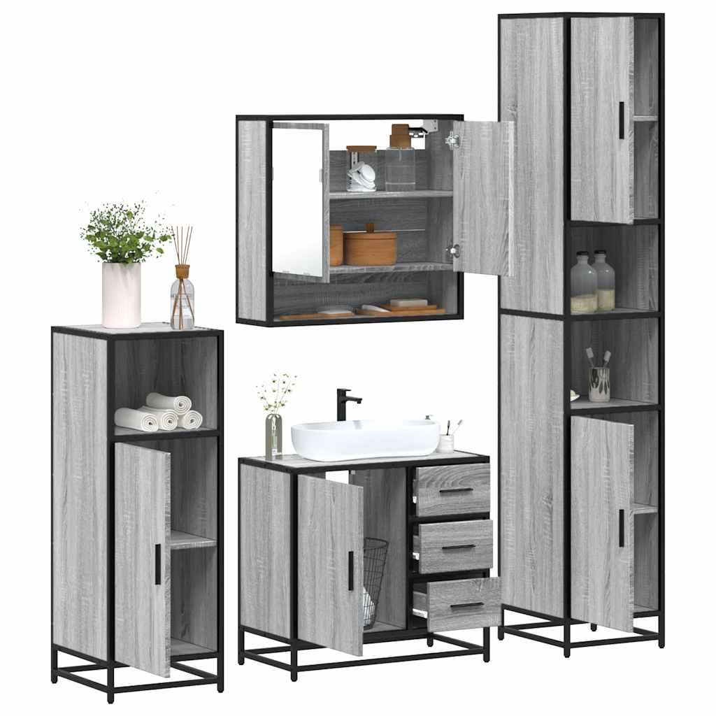 4 Piece Bathroom Furniture Set Grey Sonoma Engineered Wood