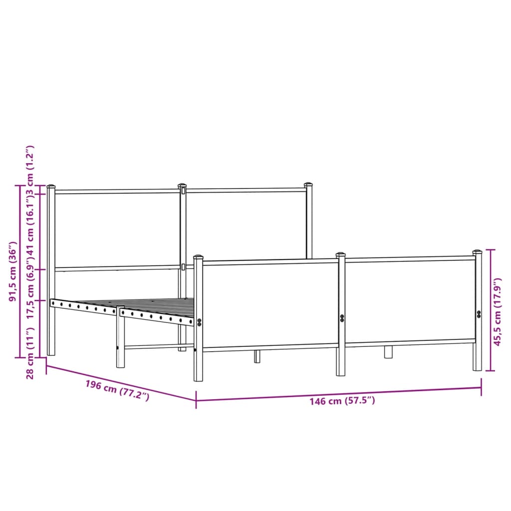 Metal Bed Frame without Mattress Smoked Oak 140x190 cm