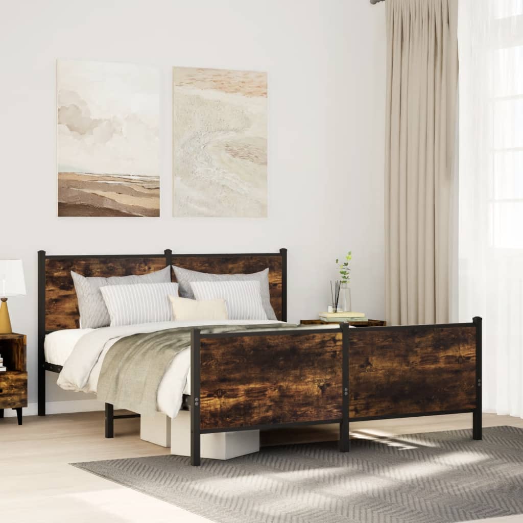 Metal Bed Frame without Mattress Smoked Oak 160x200 cm