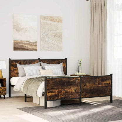 Metal Bed Frame without Mattress Smoked Oak 160x200 cm