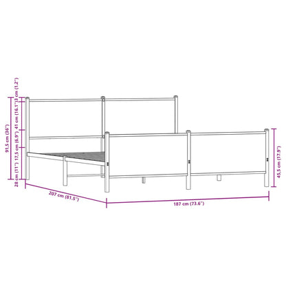 Metal Bed Frame without Mattress Smoked Oak 180x200 cm Super King