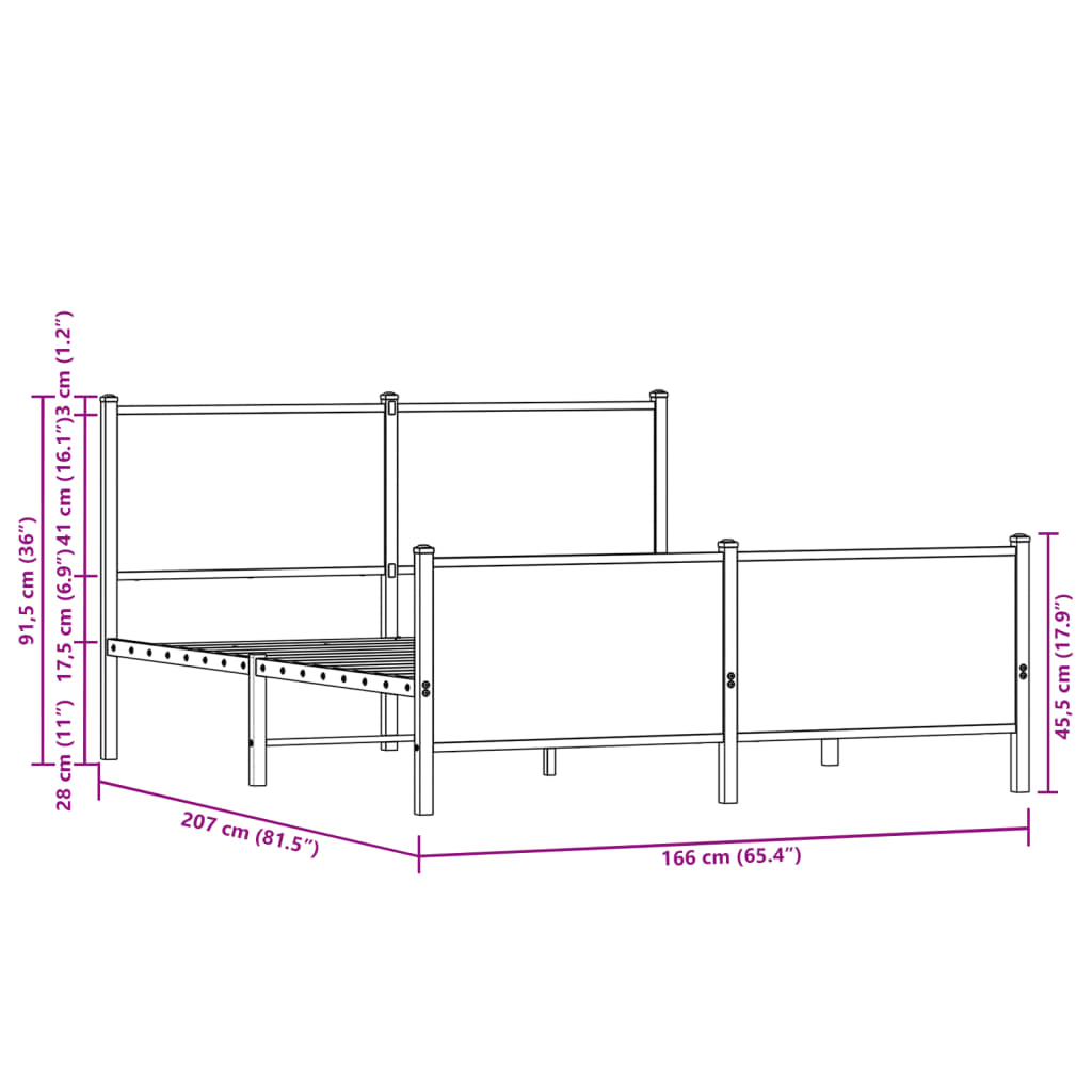 Metal Bed Frame without Mattress Sonoma Oak 160x200 cm