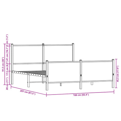 Metal Bed Frame without Mattress Sonoma Oak 160x200 cm