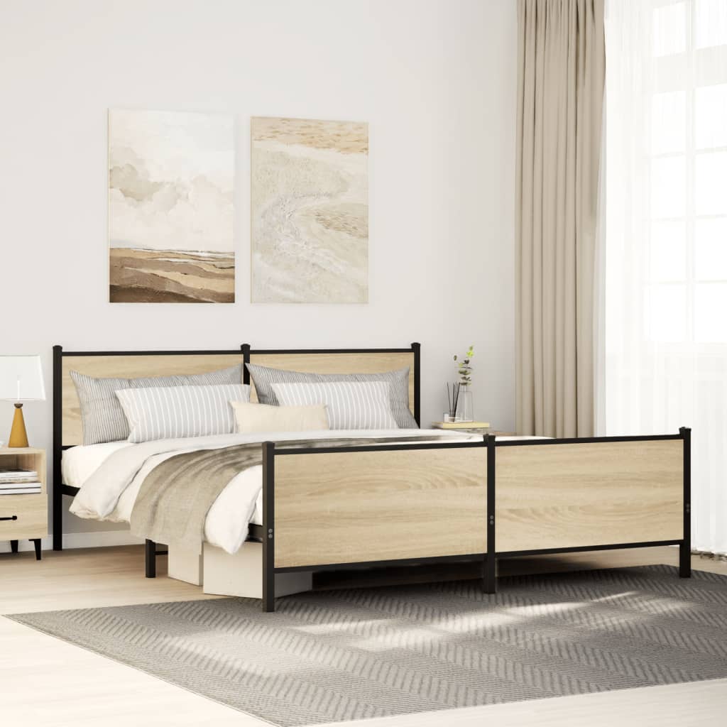 Metal Bed Frame without Mattress Sonoma Oak 200x200 cm