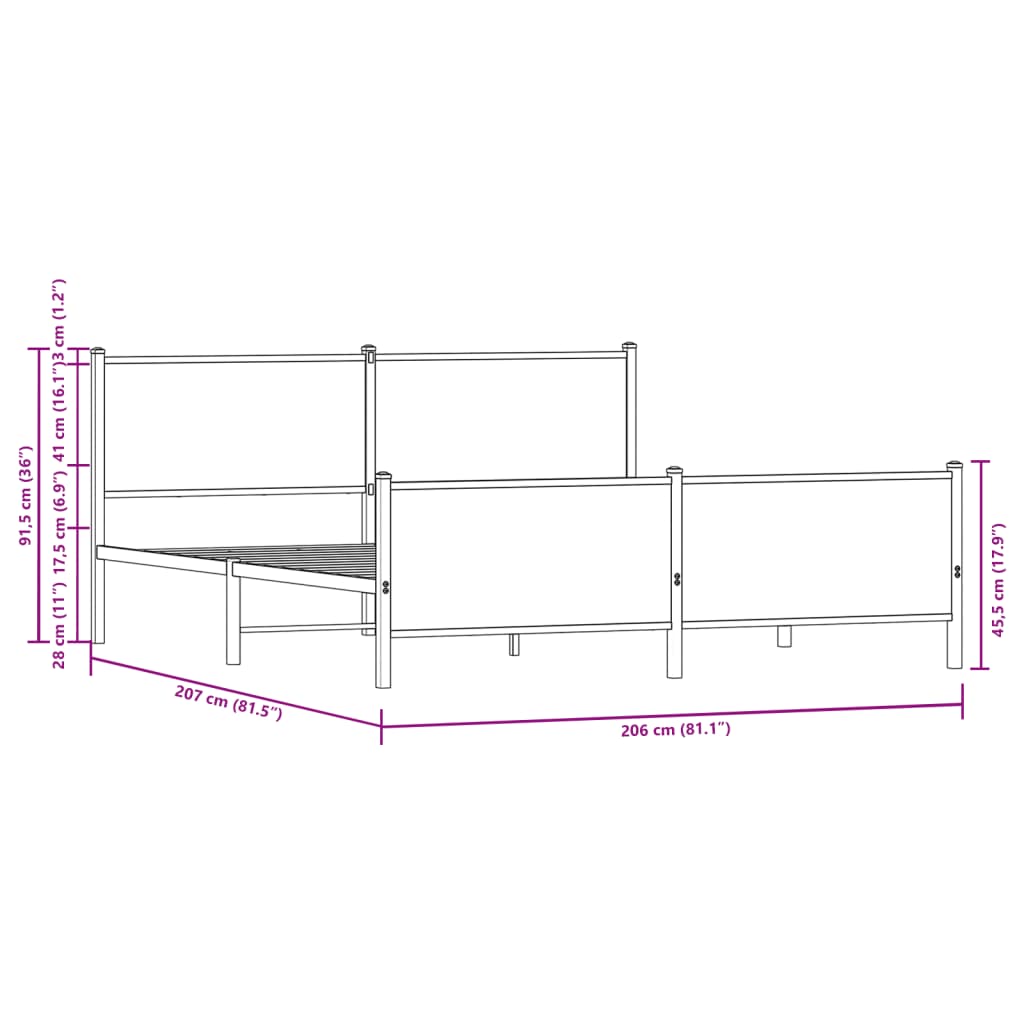 Metal Bed Frame without Mattress Brown Oak 200x200 cm