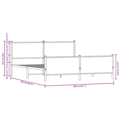 Metal Bed Frame without Mattress Brown Oak 200x200 cm