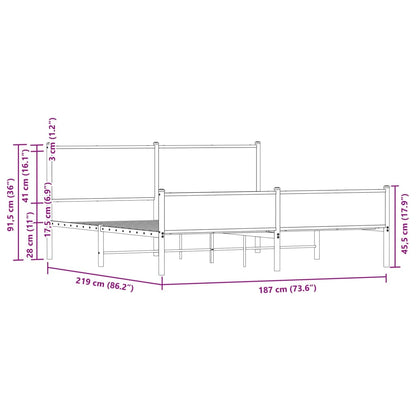 Metal Bed Frame without Mattress Smoked Oak 183x213 cm