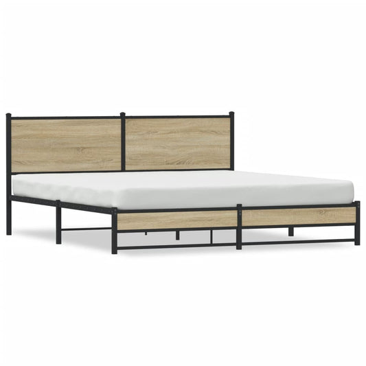 Metal Bed Frame without Mattress Sonoma Oak 180x200 cm Super King