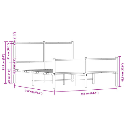Metal Bed Frame without Mattress Sonoma Oak 150x200 cm King Size