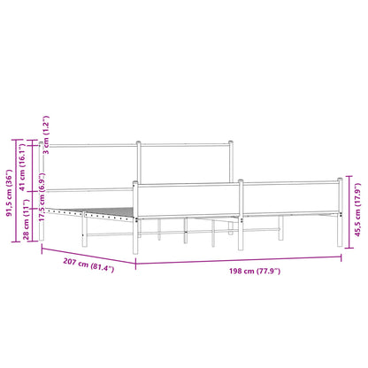 Metal Bed Frame without Mattress Sonoma Oak 193x203 cm