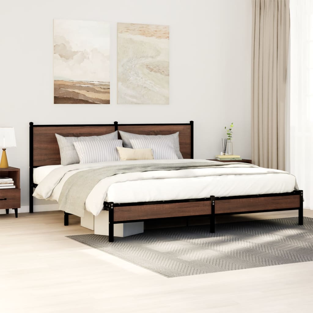 Metal Bed Frame without Mattress Brown Oak 183x213 cm