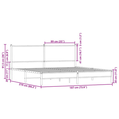 Metal Bed Frame without Mattress Brown Oak 183x213 cm