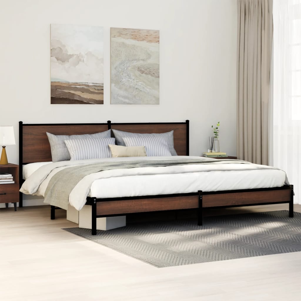 Metal Bed Frame without Mattress Brown Oak 200x200 cm