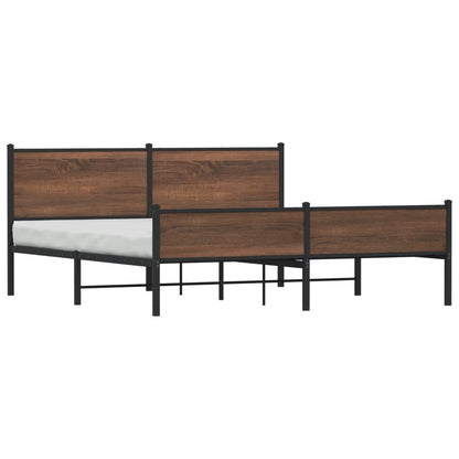 Metal Bed Frame without Mattress Brown Oak 180x200 cm Super King