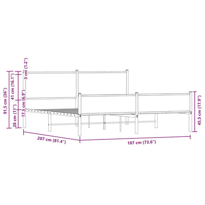 Metal Bed Frame without Mattress Brown Oak 180x200 cm Super King