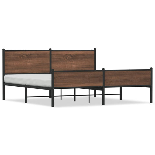 Metal Bed Frame without Mattress Brown Oak 180x200 cm Super King