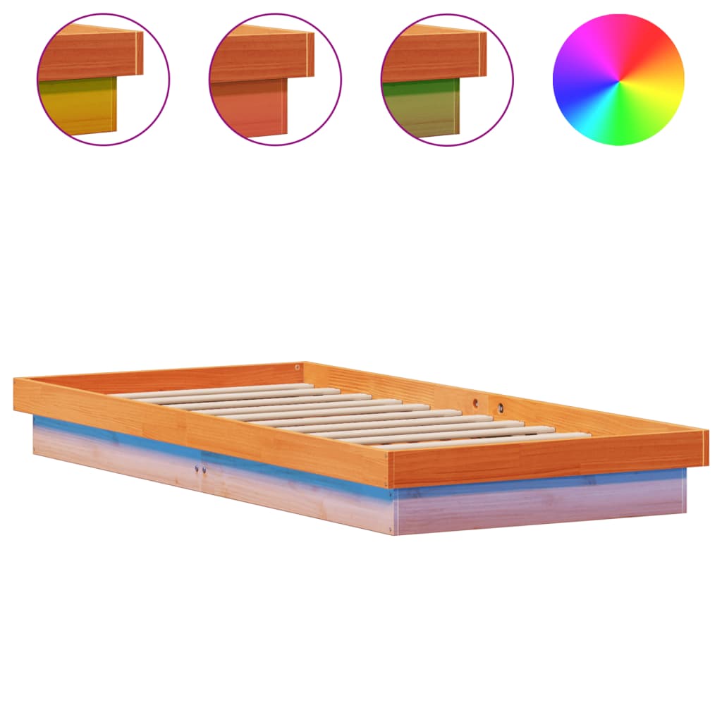 LED Bed Frame without Mattress Wax Brown 75x190 cm Small Single Solid Wood