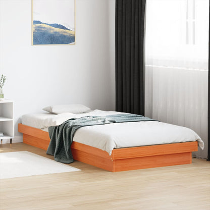 LED Bed Frame without Mattress Wax Brown 75x190 cm Small Single Solid Wood