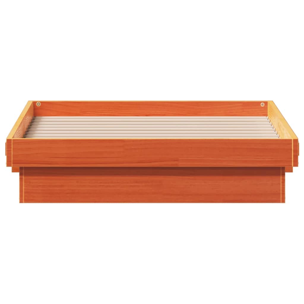 LED Bed Frame without Mattress Wax Brown 75x190 cm Small Single Solid Wood