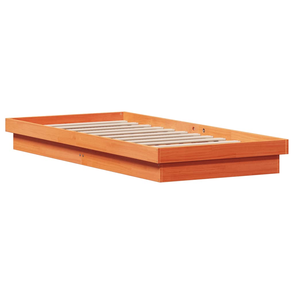 LED Bed Frame without Mattress Wax Brown 75x190 cm Small Single Solid Wood