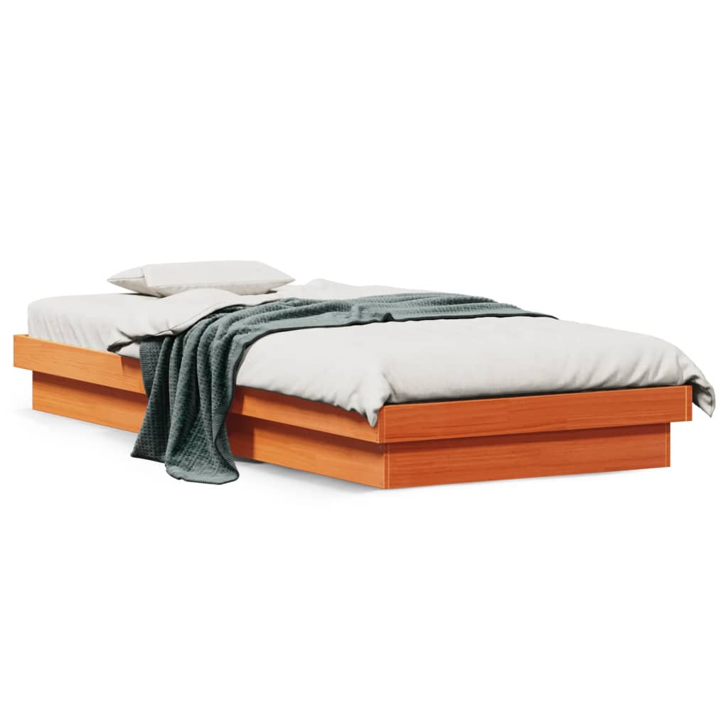 LED Bed Frame without Mattress Wax Brown 75x190 cm Small Single Solid Wood