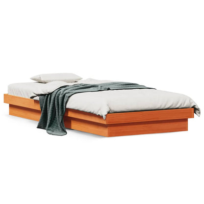 LED Bed Frame without Mattress Wax Brown 75x190 cm Small Single Solid Wood