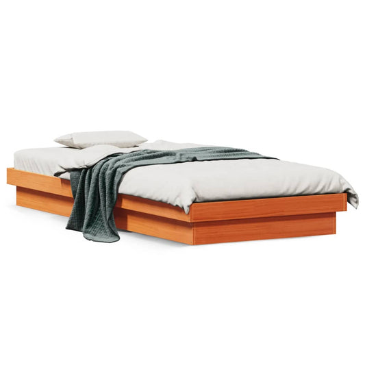 LED Bed Frame without Mattress Wax Brown 75x190 cm Small Single Solid Wood
