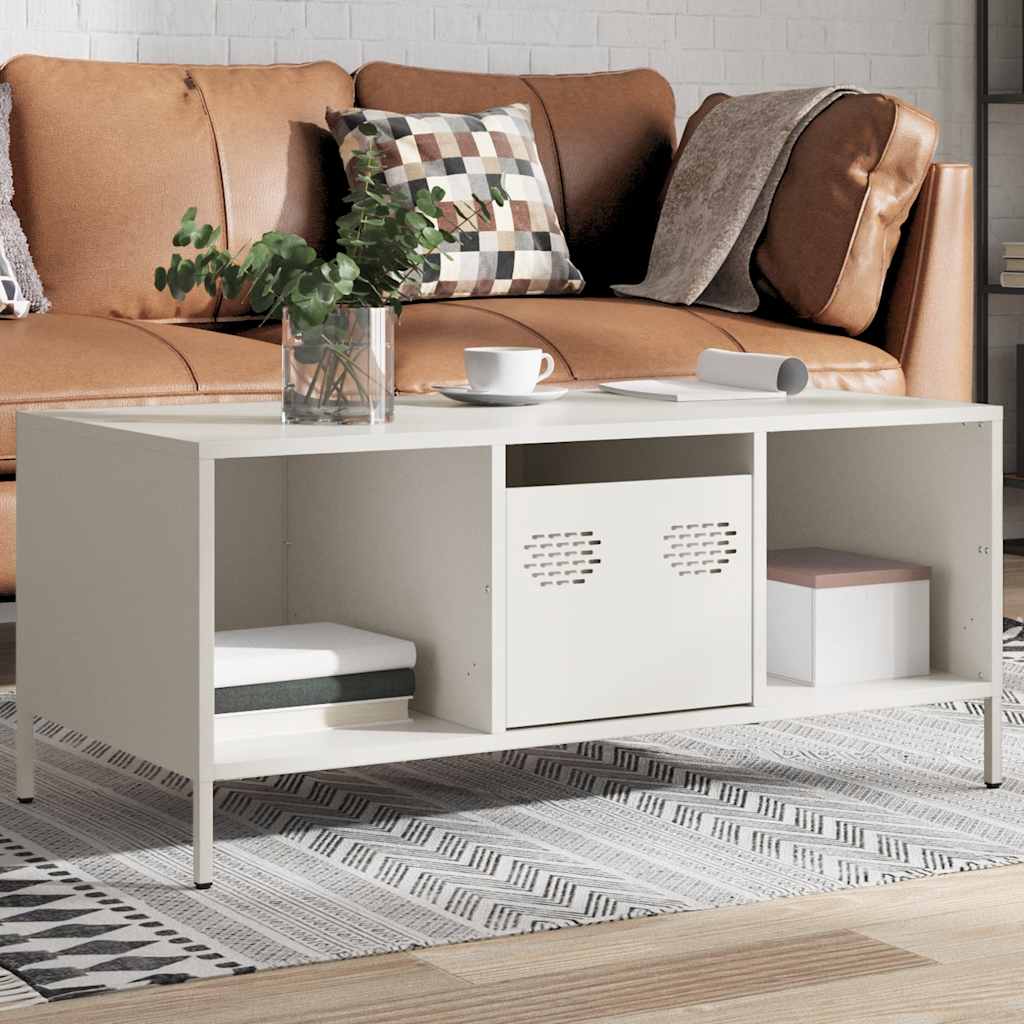 Coffee Table White 101.5x50x43.5 cm Cold-rolled Steel