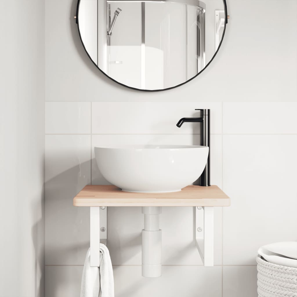 Basin Shelf Wall Mounted Steel and Solid Wood Oak