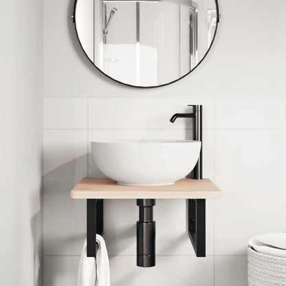 Basin Shelf Wall Mounted Steel and Solid Wood Oak