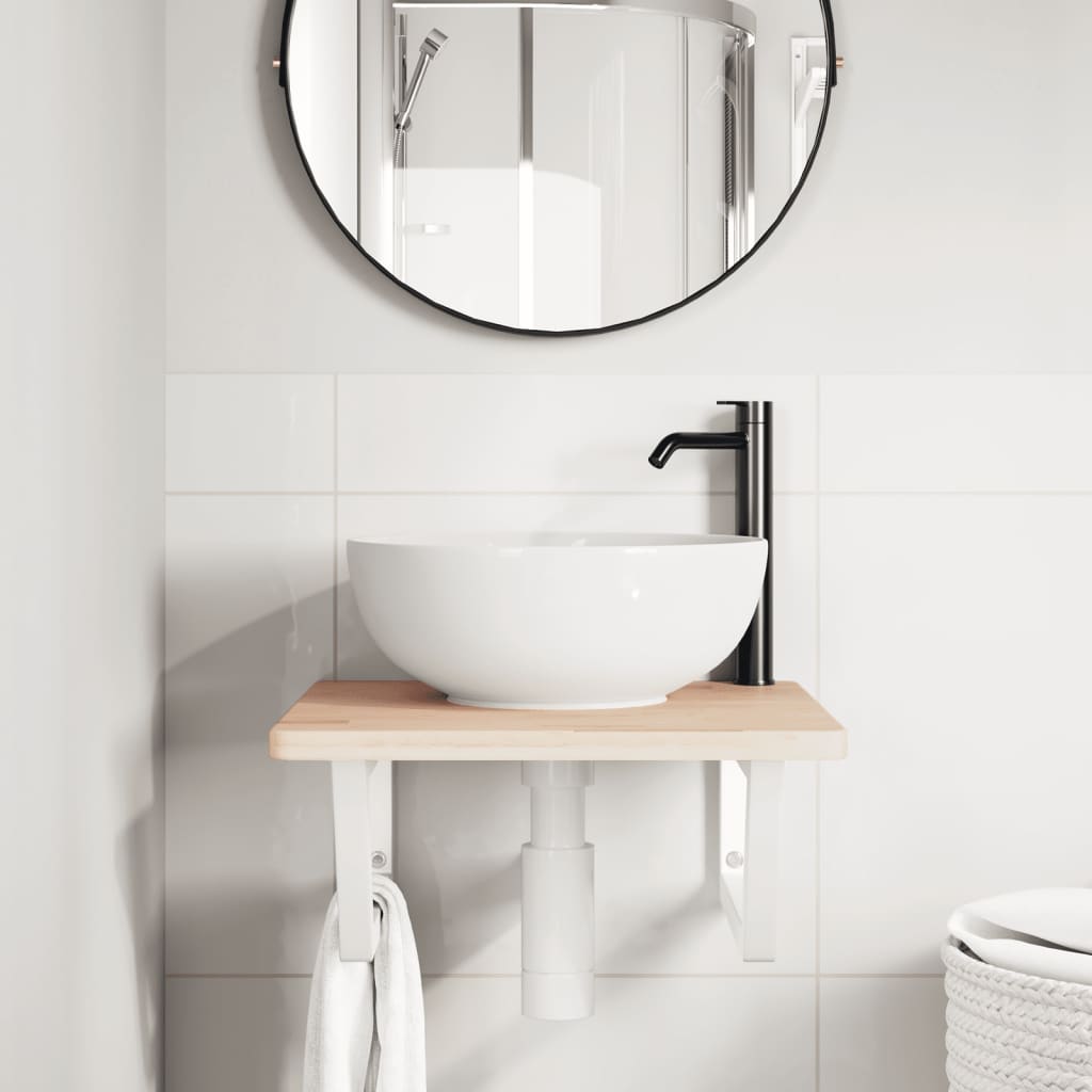 Basin Shelf Wall Mounted Steel and Solid Wood Oak