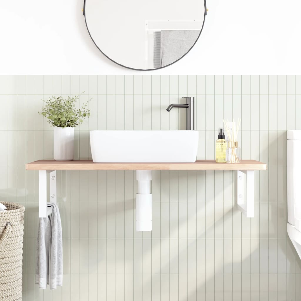 Basin Shelf Wall Mounted Steel and Solid Wood Oak