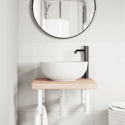 Basin Shelf Wall Mounted Steel and Solid Wood Oak