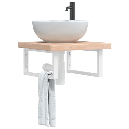 Basin Shelf Wall Mounted Steel and Solid Wood Oak