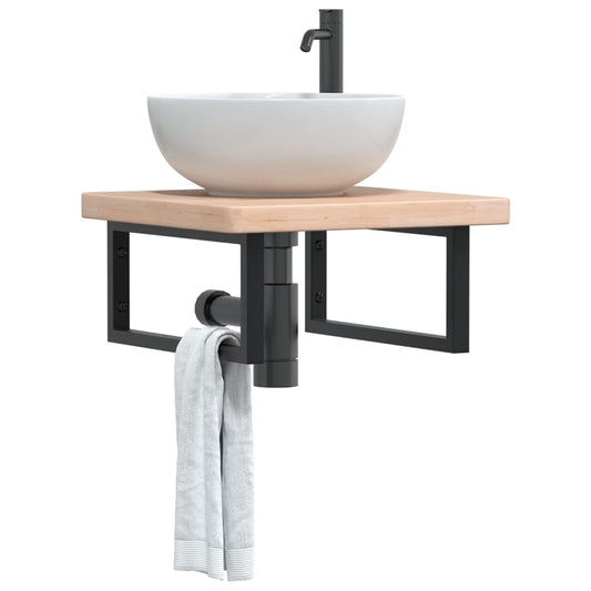 Basin Shelf Wall Mounted Steel and Solid Wood Oak