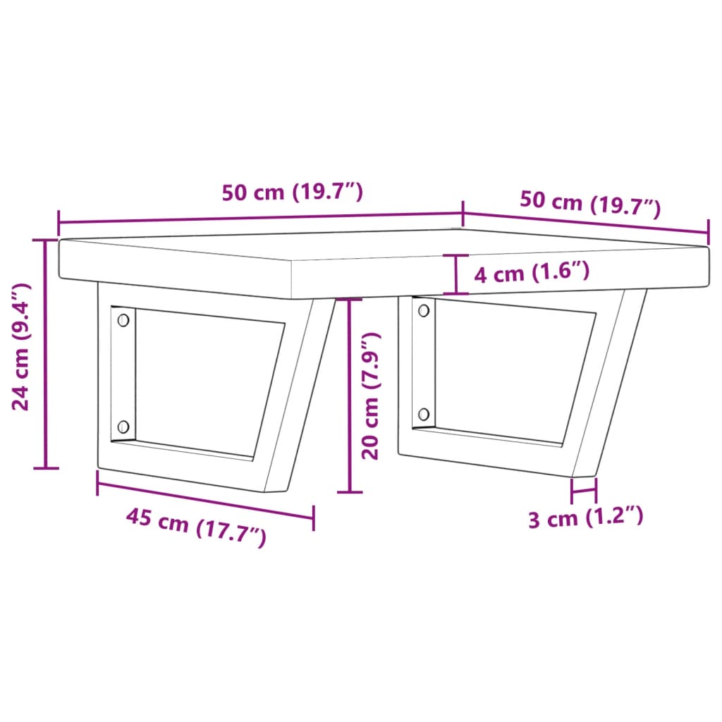 Basin Shelf Wall Mounted Steel and Solid Wood Oak