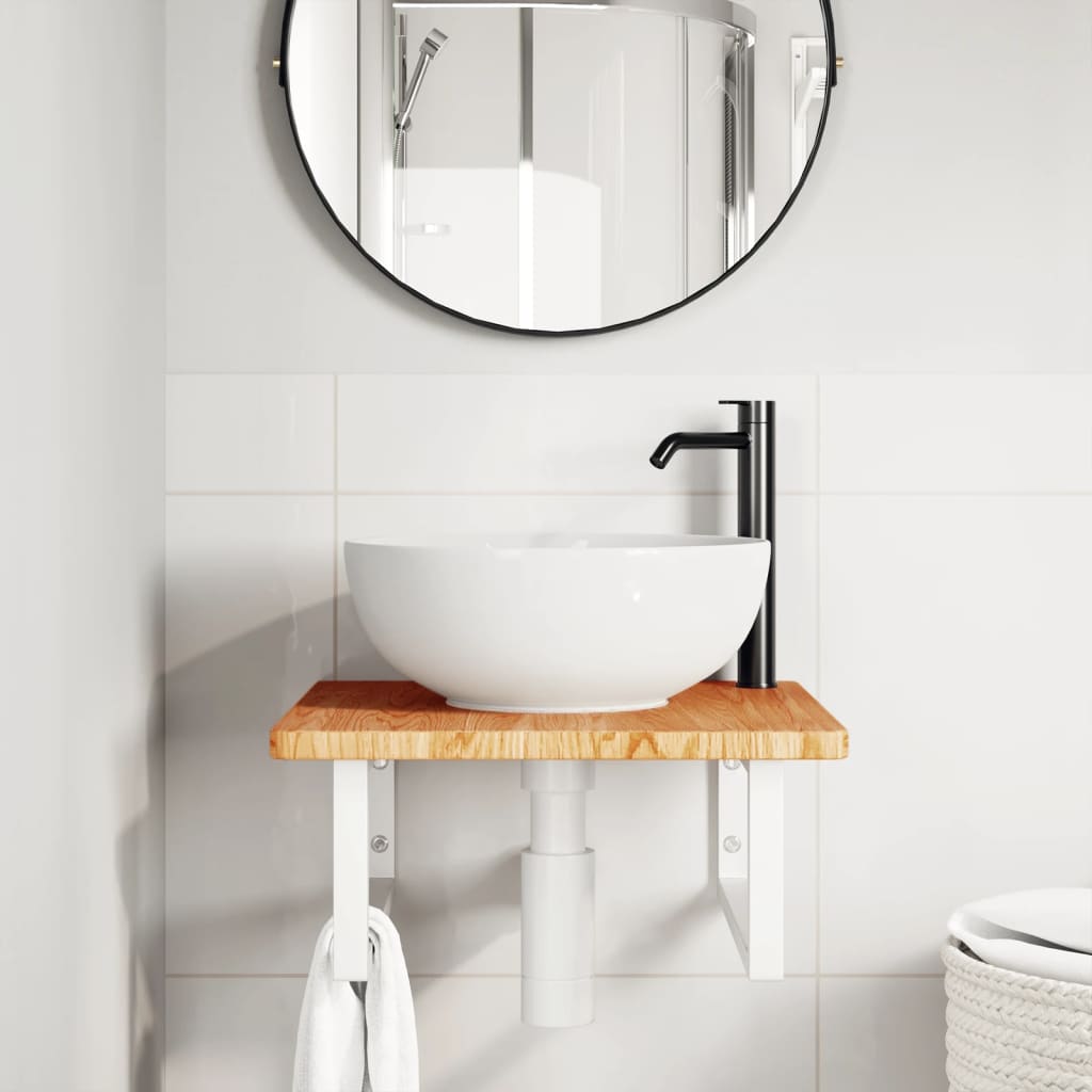 Basin Shelf Wall Mounted Steel and Solid Wood Oak