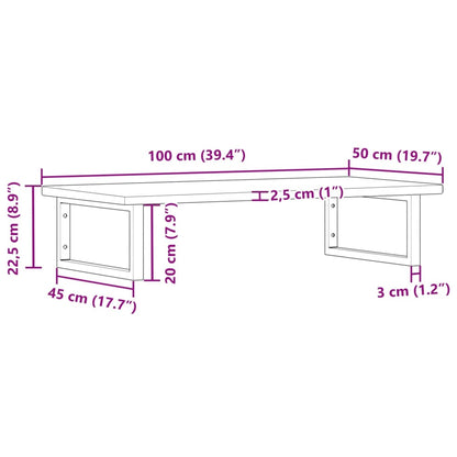 Basin Shelf Wall Mounted Steel and Solid Wood Oak