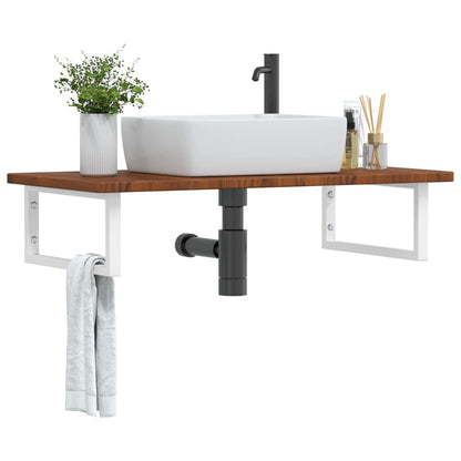 Basin Shelf Wall Mounted Steel and Solid Wood Oak