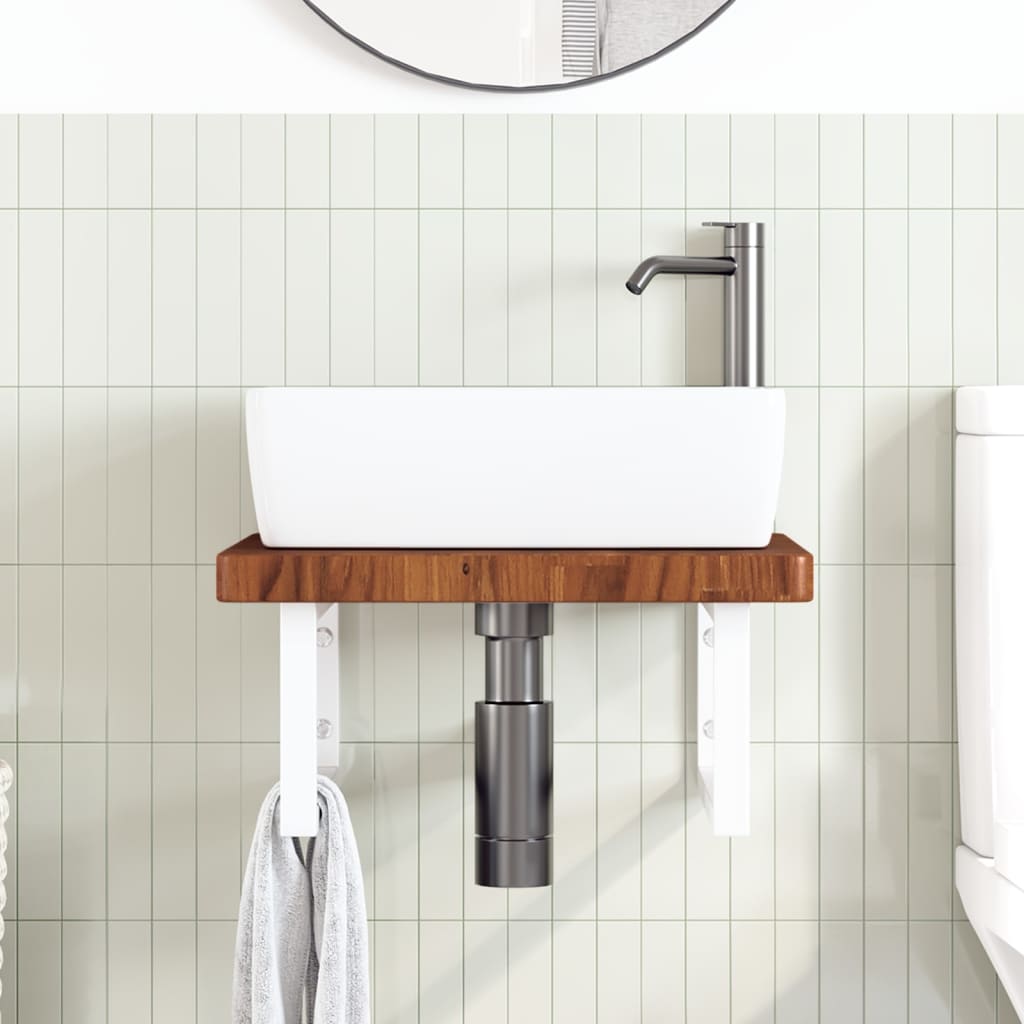 Basin Shelf Wall Mounted Steel and Solid Wood Oak