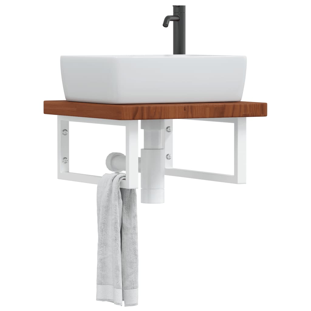 Basin Shelf Wall Mounted Steel and Solid Wood Oak