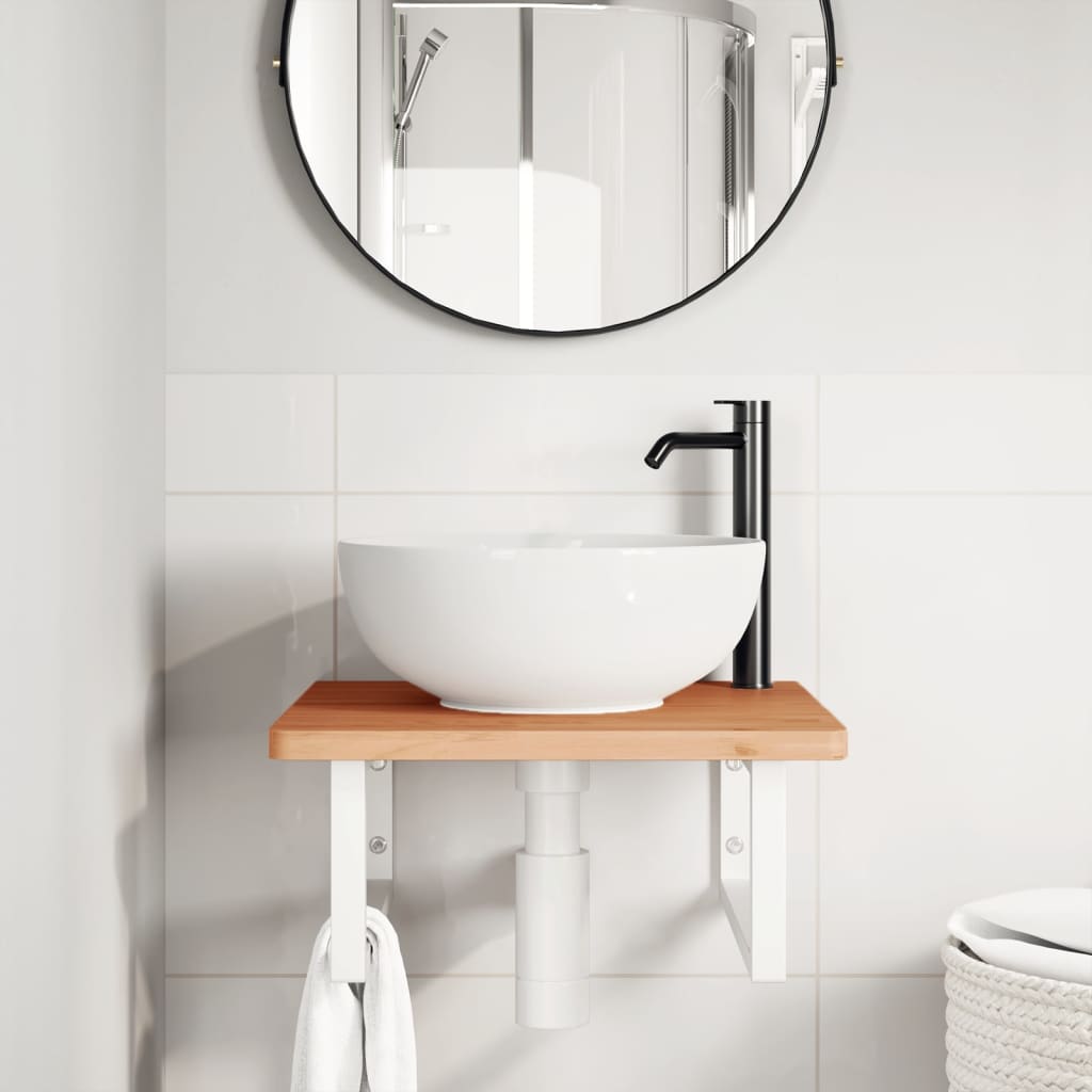 Basin Shelf Wall Mounted Steel and Solid Wood Beech